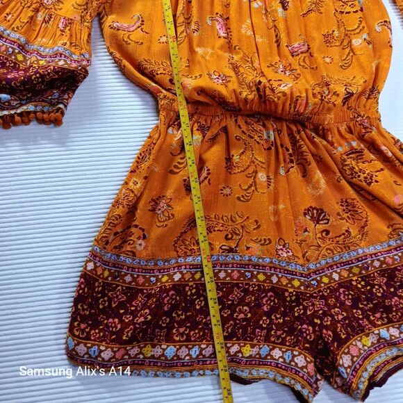 Mudd Womens Long Sleeve Tunic Romper Sz Medium Junior Floral Cottage Boho Orang - Picture 7 of 14